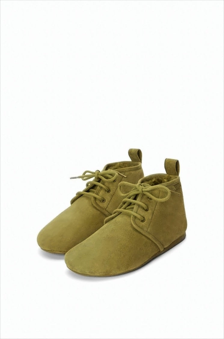 Olive Green Suede Lace-Up Boots with TPU Sole