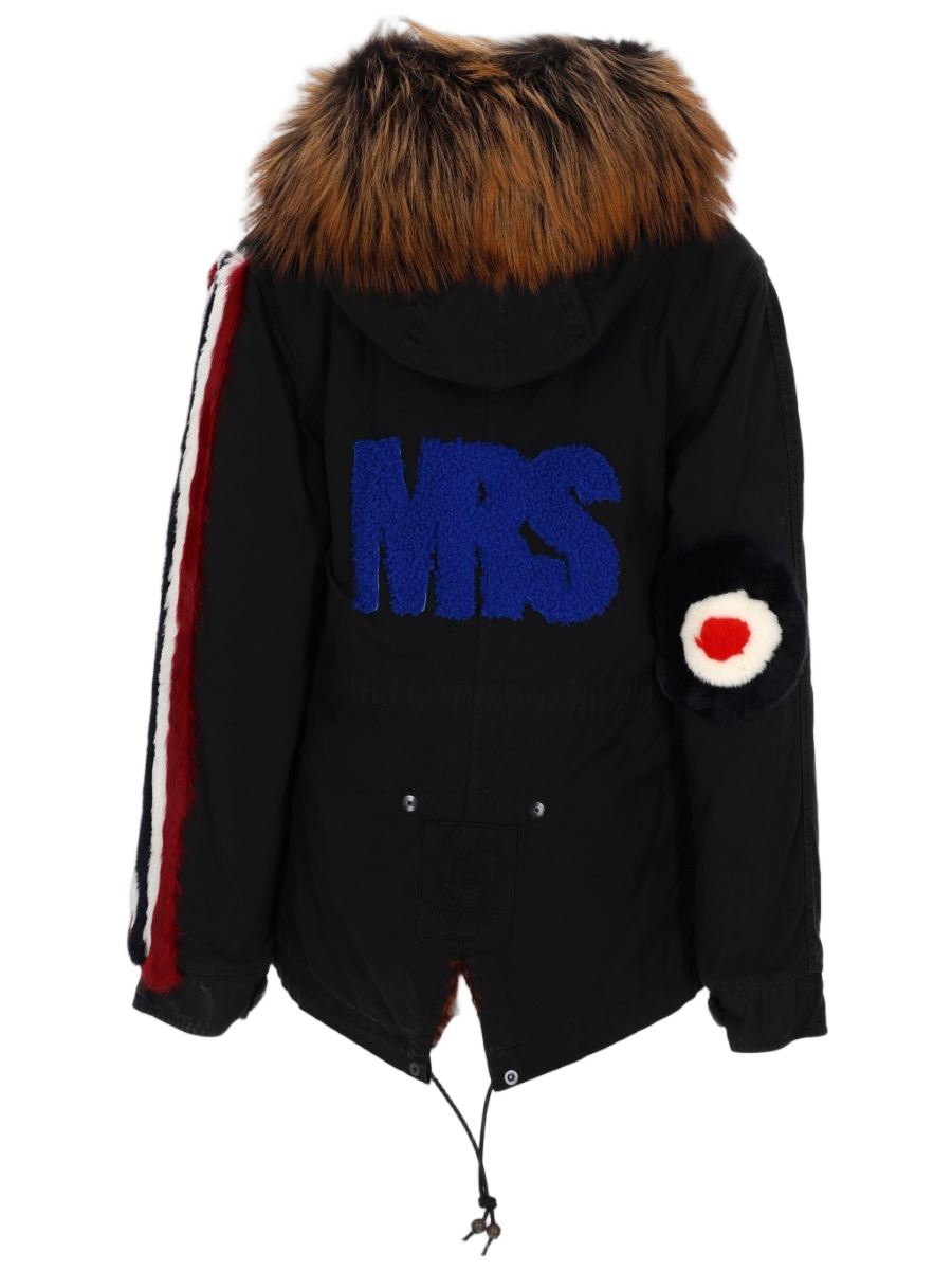 Fur-Trimmed Hooded Parka With Bold Patches
