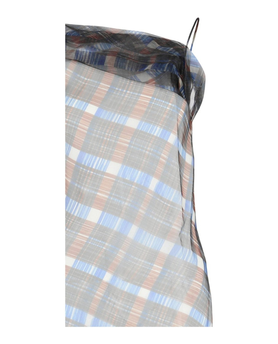 Organza Plaid-Check Midi Dress