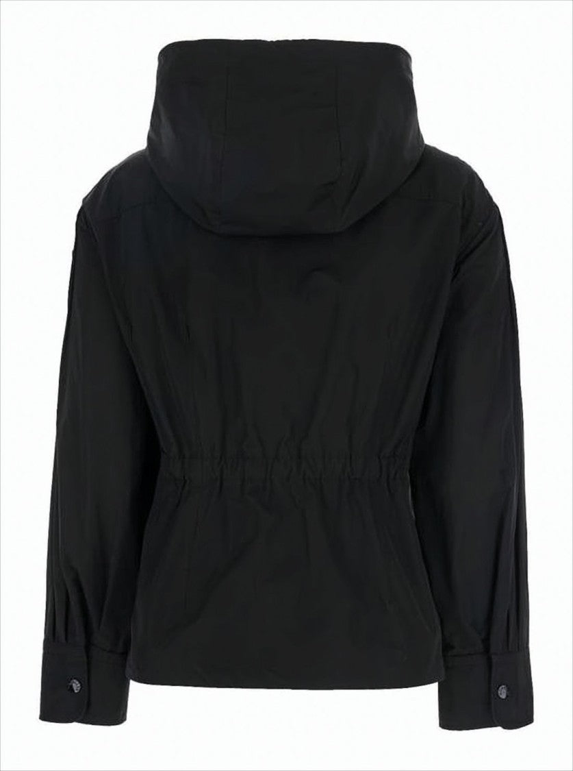 Fitted Black Jacket With Modern Design And Hood