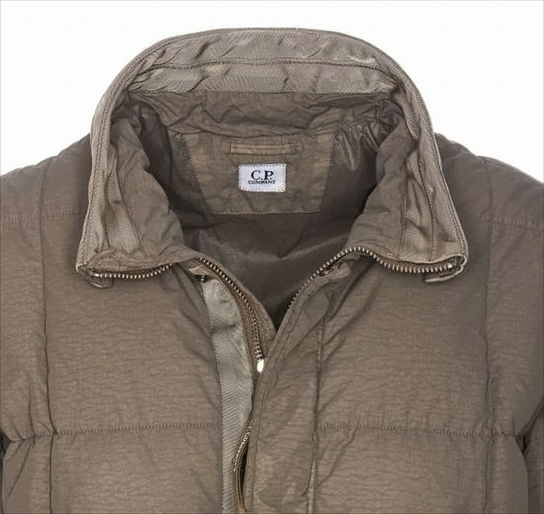 Quilted Padded Jacket With Stand Collar And Logo Patch