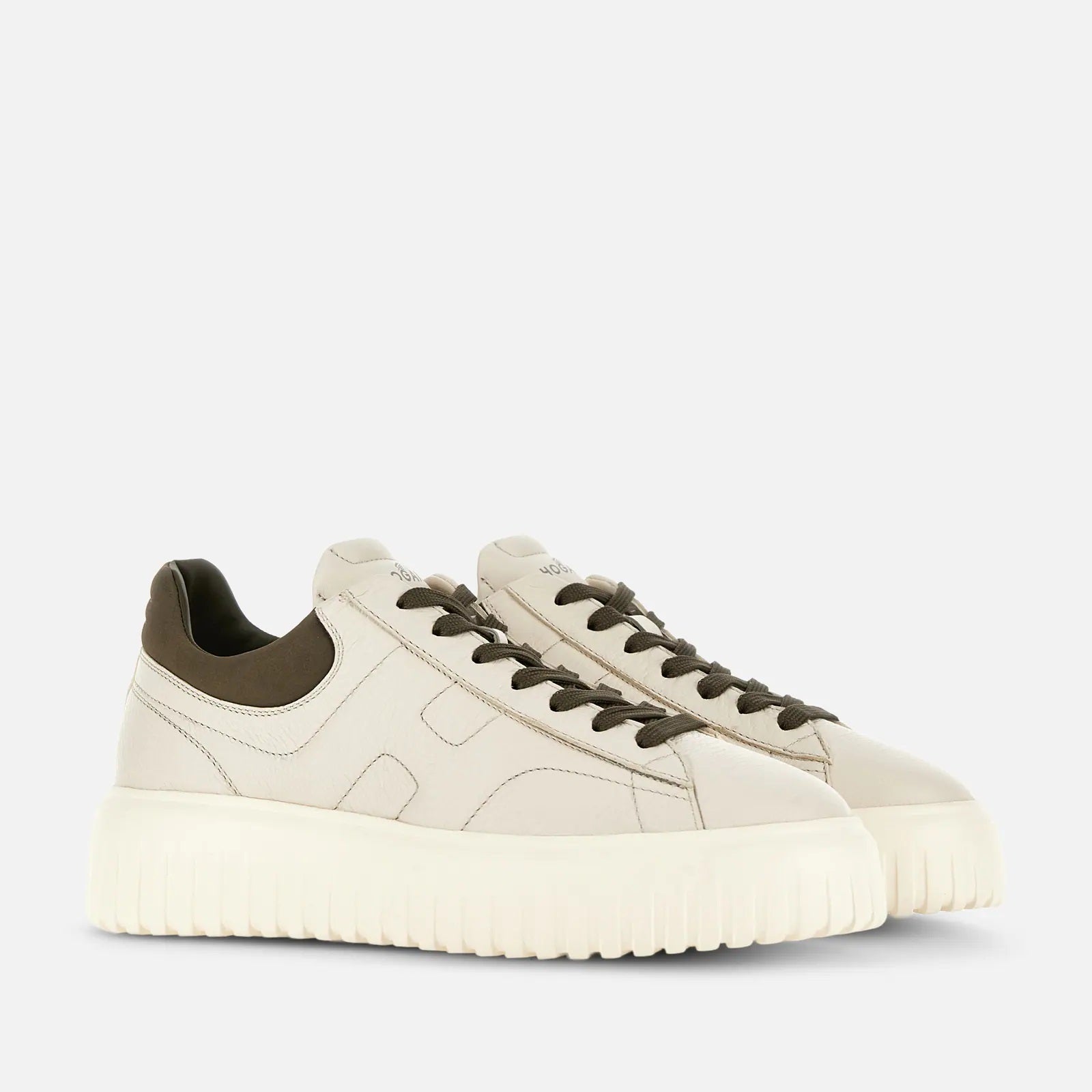 Versatile Ivory Leather Sneakers With H-Stripes Design