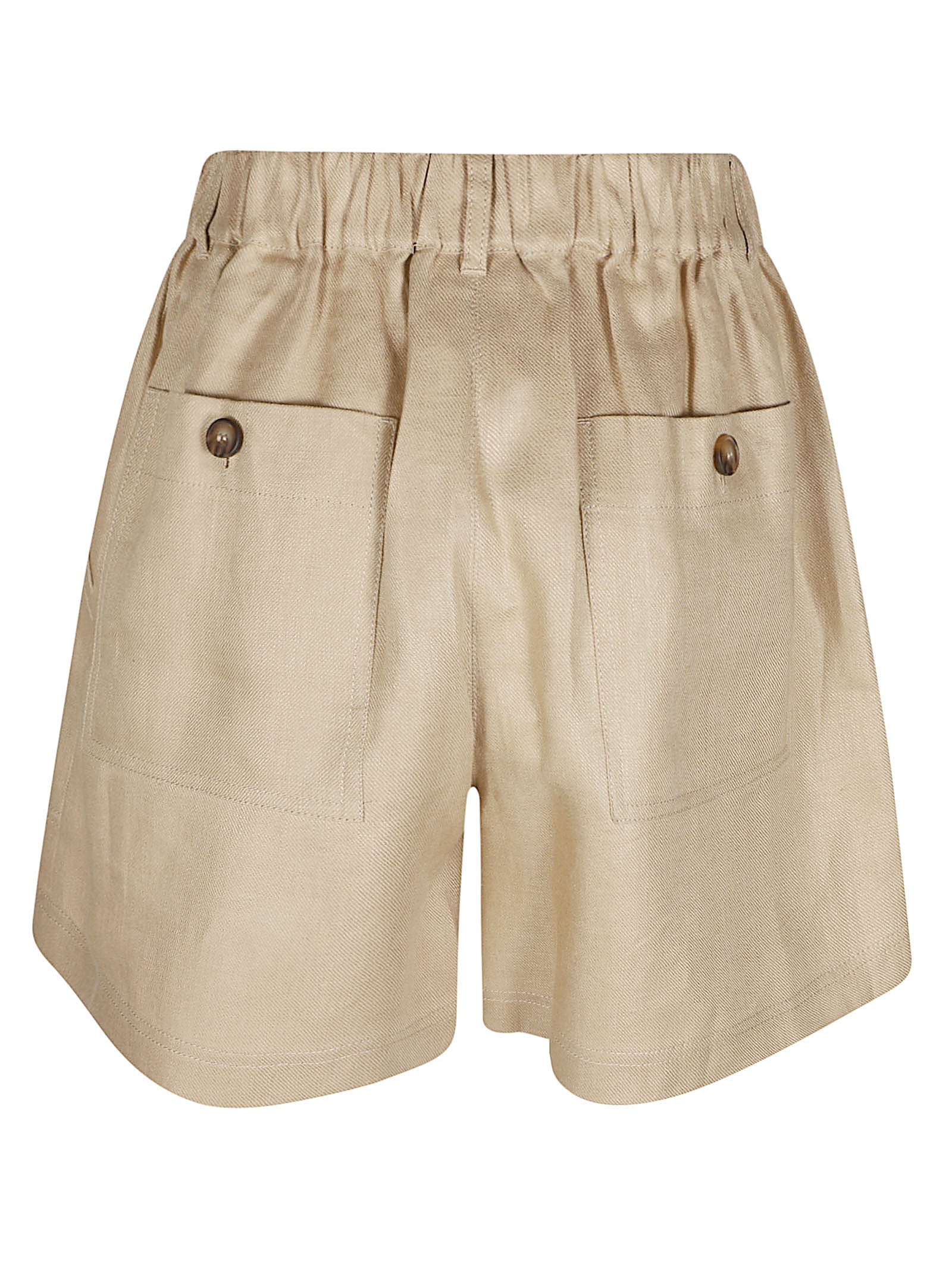 High-Waist Linen Shorts with Textured Finish and Buttoned Pockets