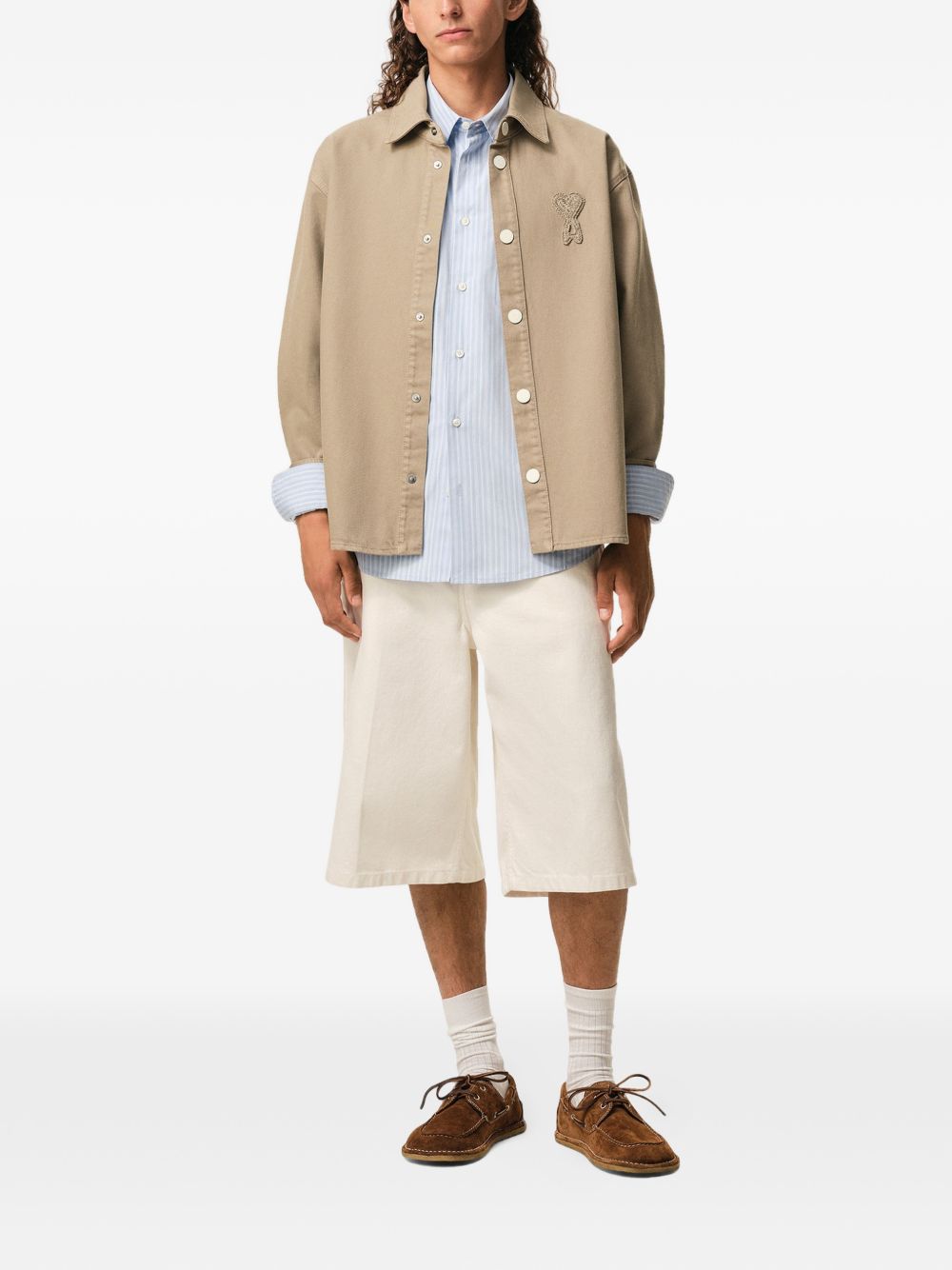 Beige Denim Shirt with Knitted Patch
