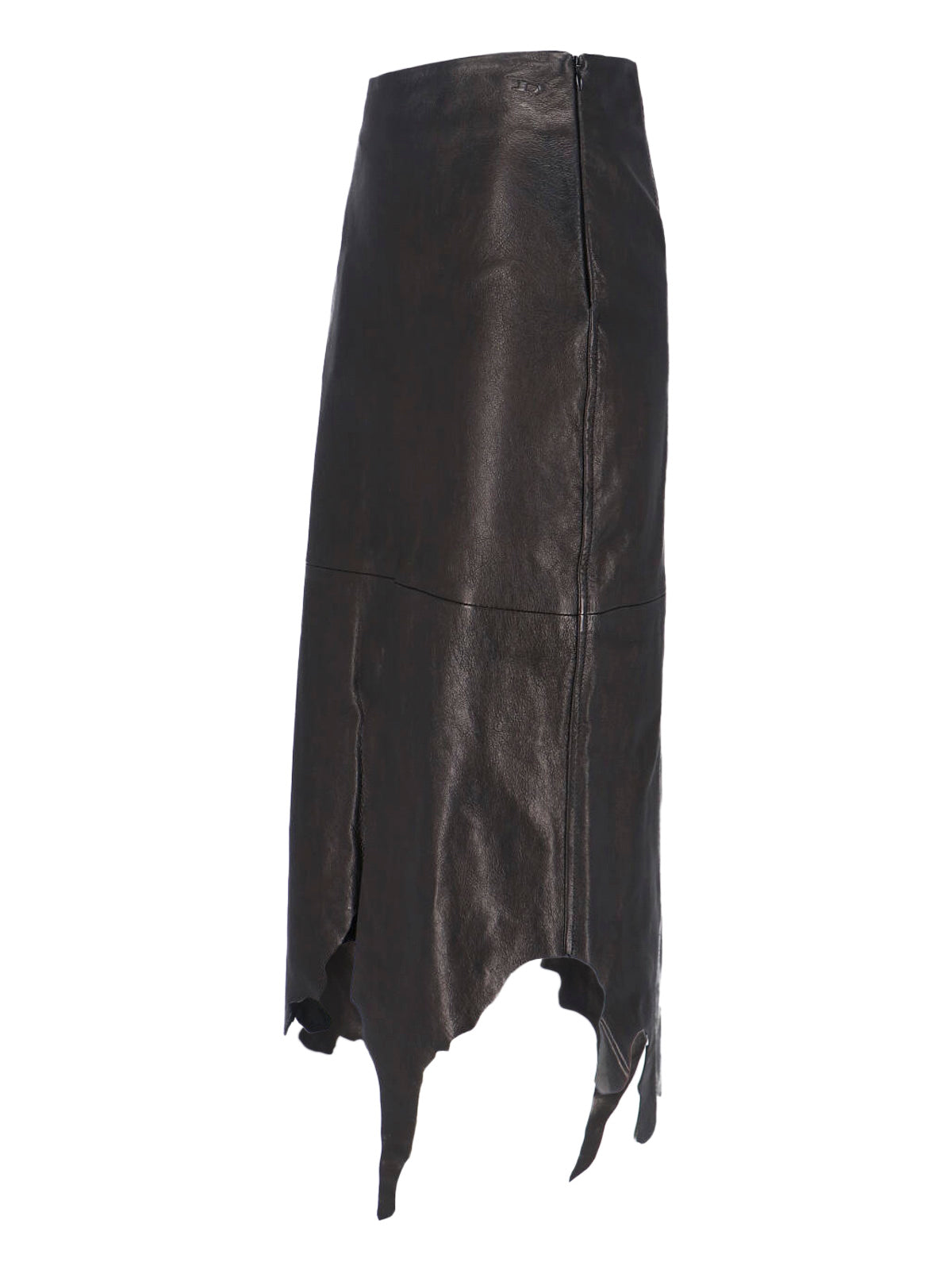 Black Asymmetrical Distressed Leather Skirt