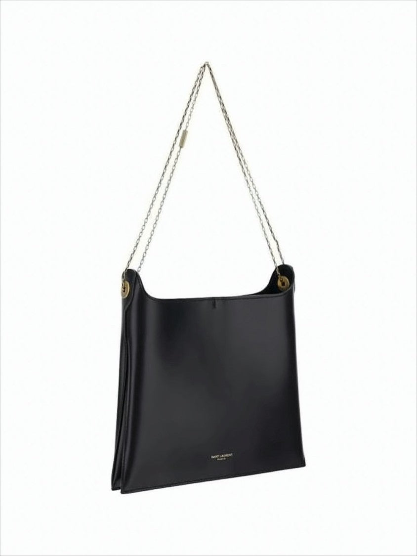 Smooth Calf Leather Shoulder Bag with Gold-tone Hardware