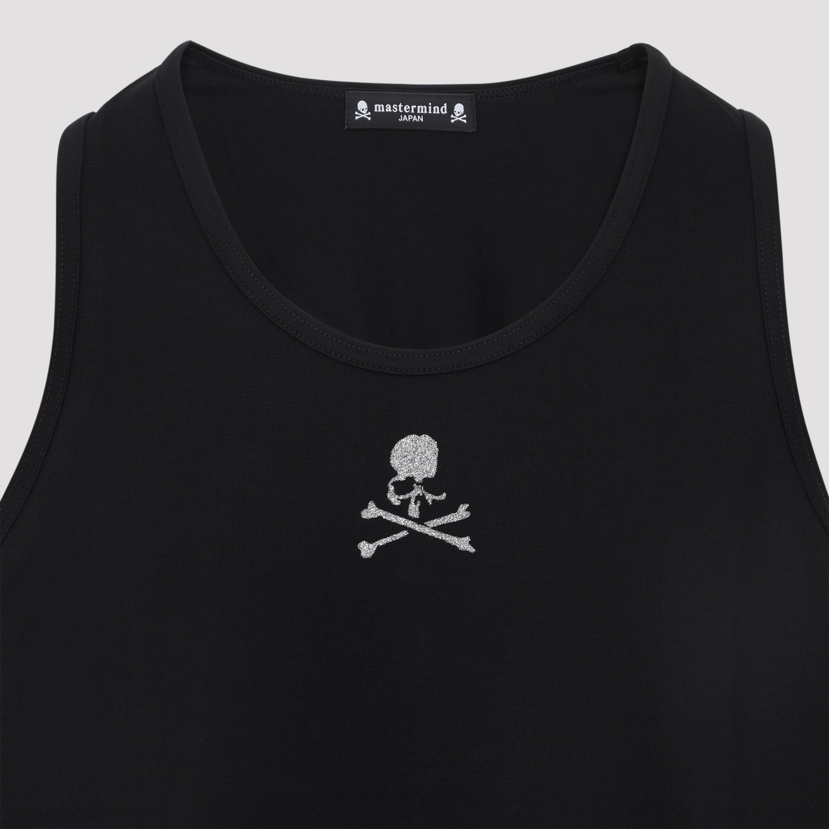 Sleeveless Black Cotton Top with Skull Emblem