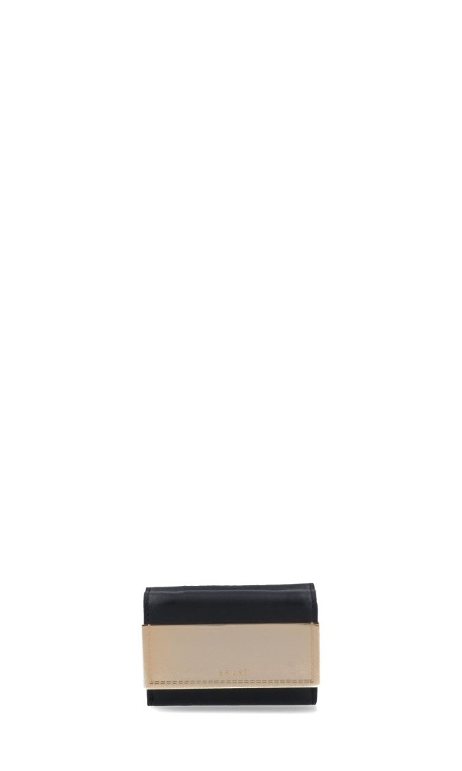 Rectangular Black Wallet With Gold-Tone Accent
