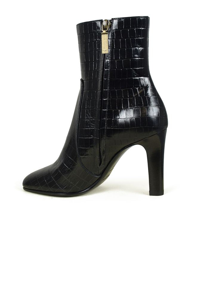 Shiny Crocodile-Embossed Leather Ankle Boots