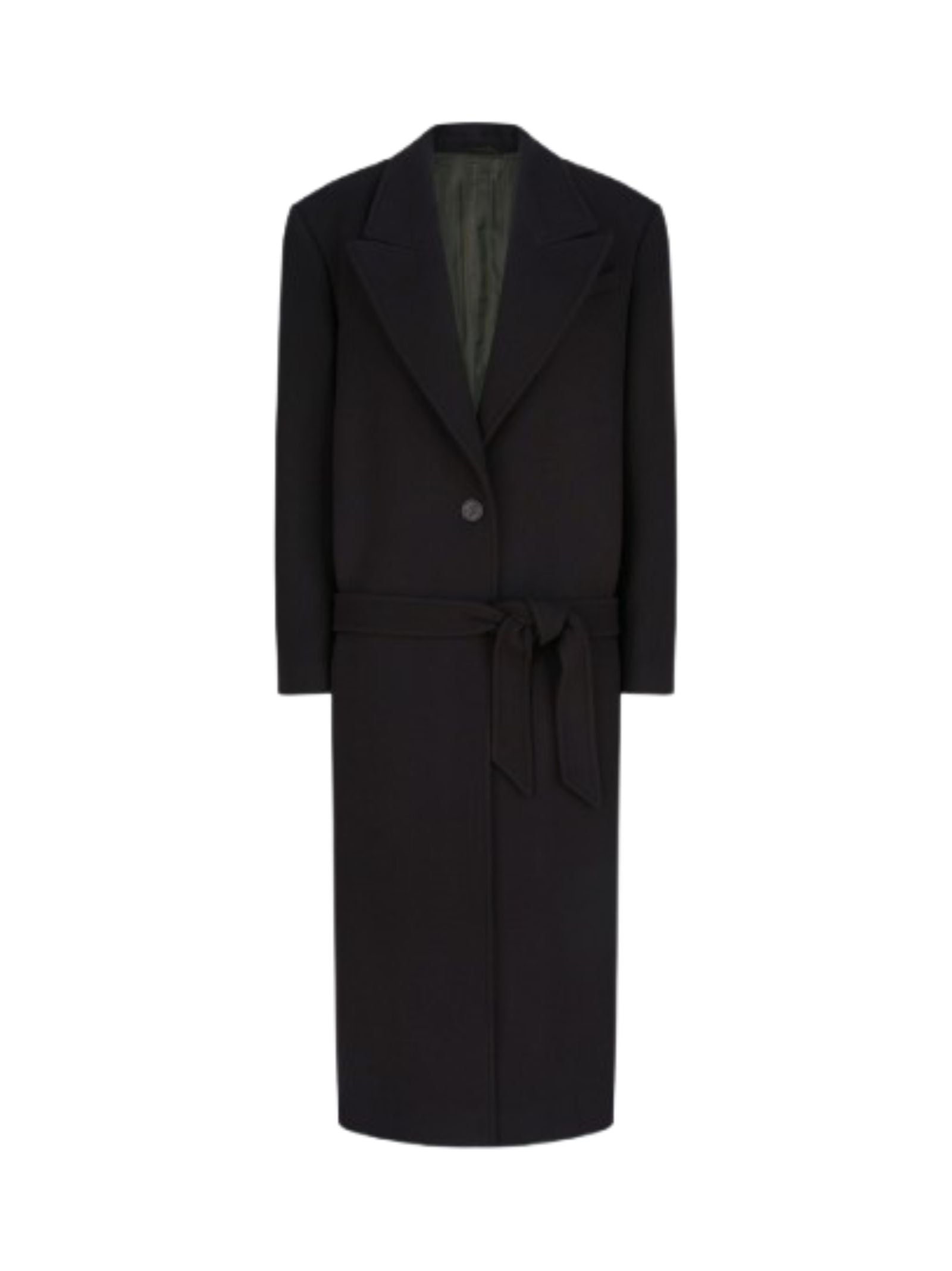 Long Single-Breasted Black Twill Coat