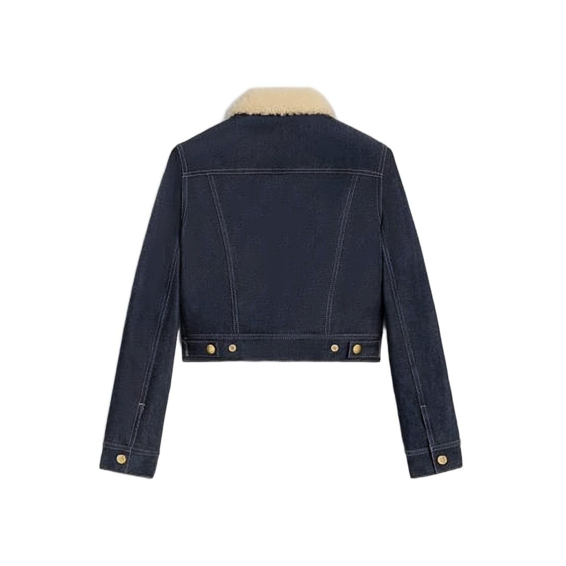Cropped Denim Jacket with Shearling Collar