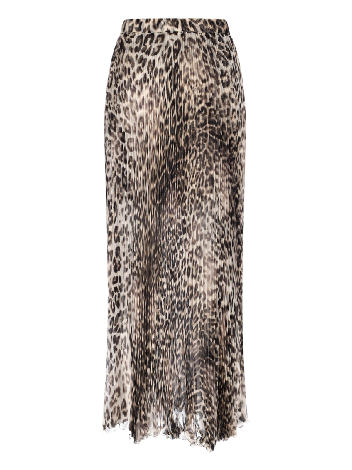 Animalier Silk Skirt, Brown, Pleated Pattern