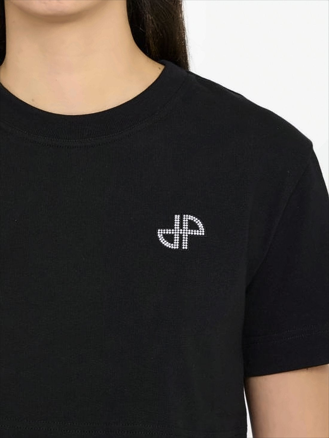 Cropped Short-Sleeve T-Shirt With Embellished Logo