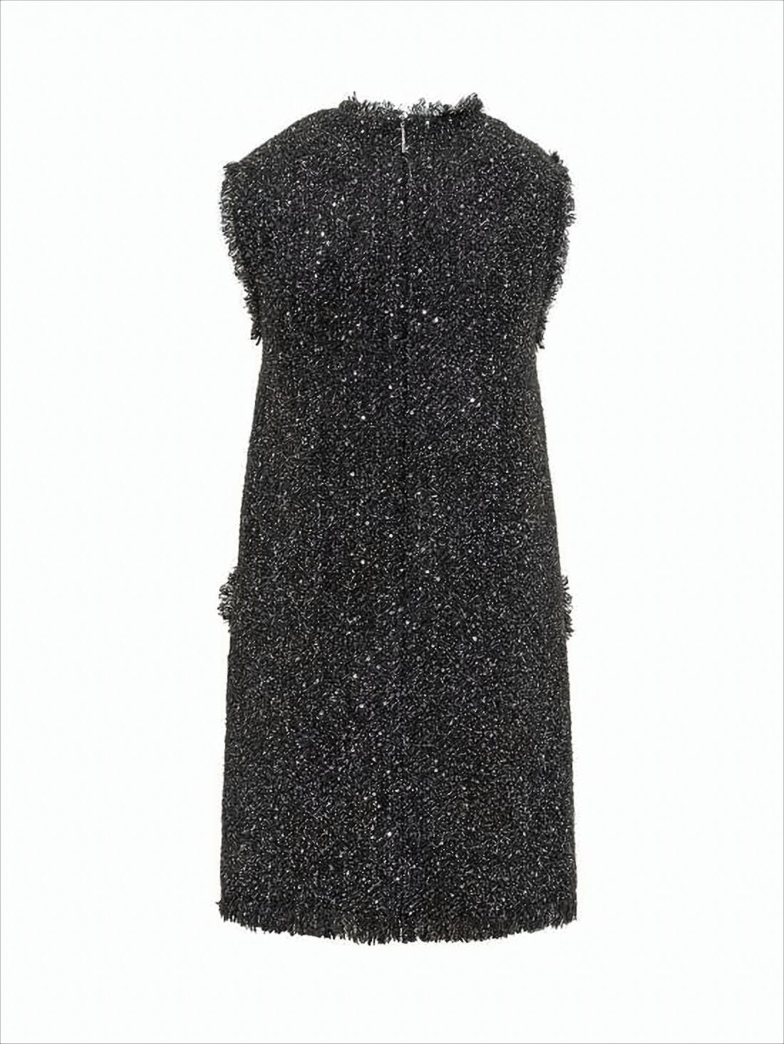 Textured Midi Dress with Fringed Hem