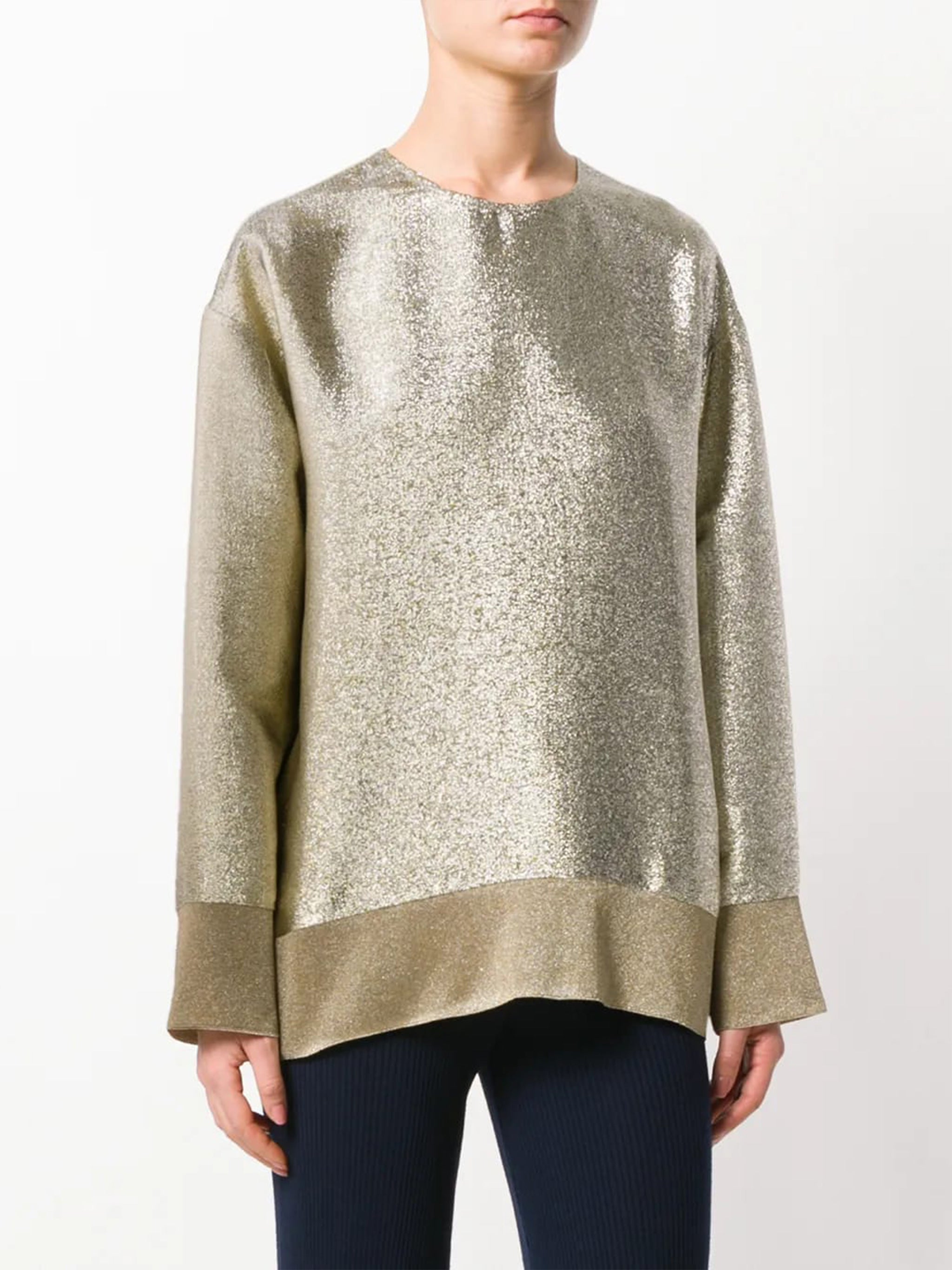 Gold Boxy Metallic Metallic Sweater