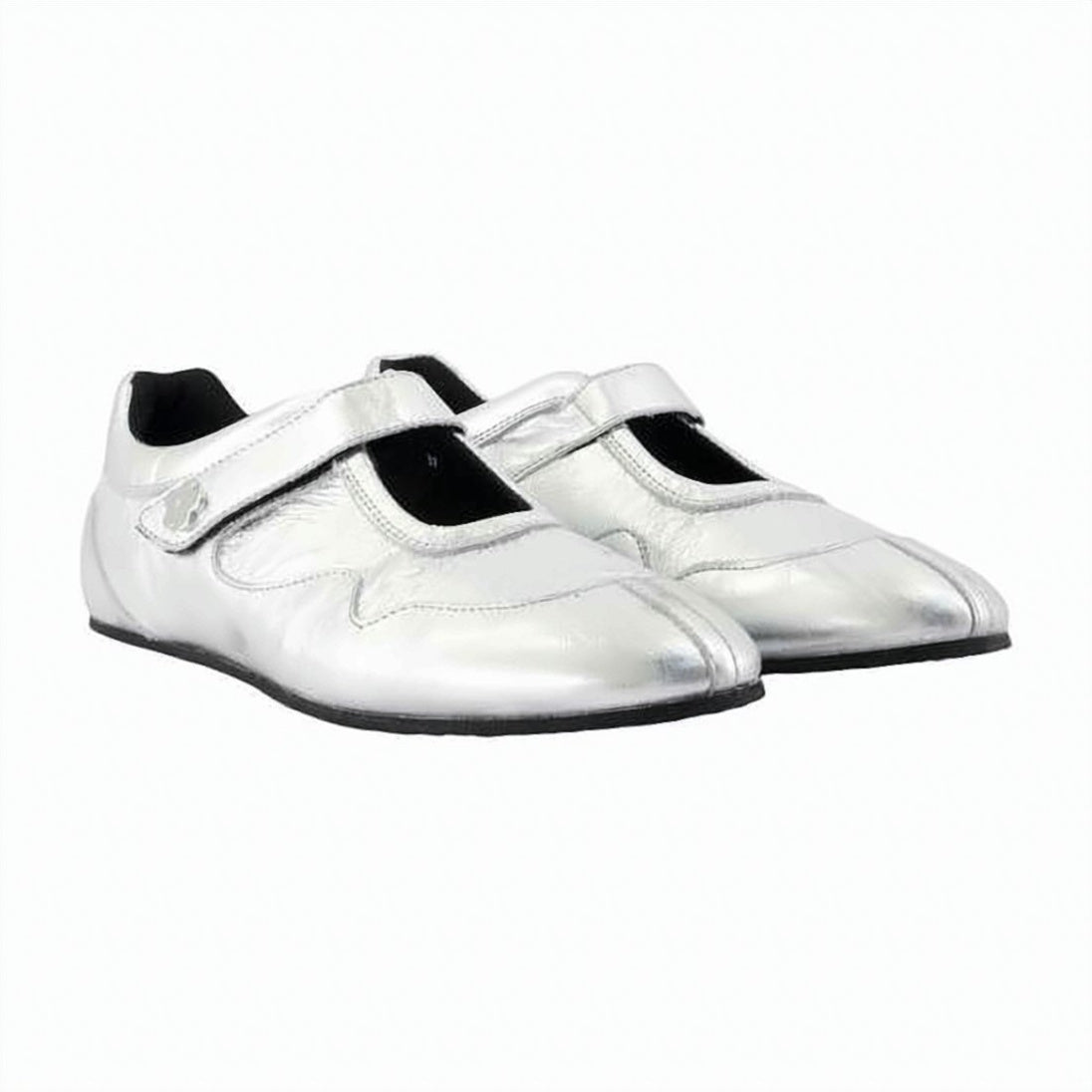 Metallic Finish Wide Strap Calf Leather Sneakers