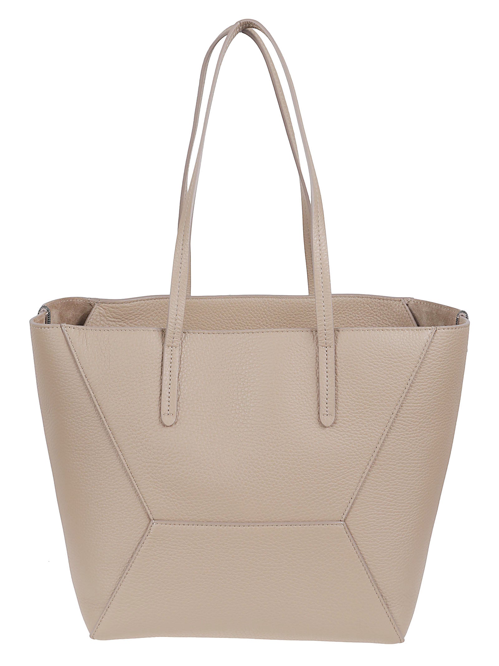 Textured Leather Tote Bag with Chain Detail and Logo Print