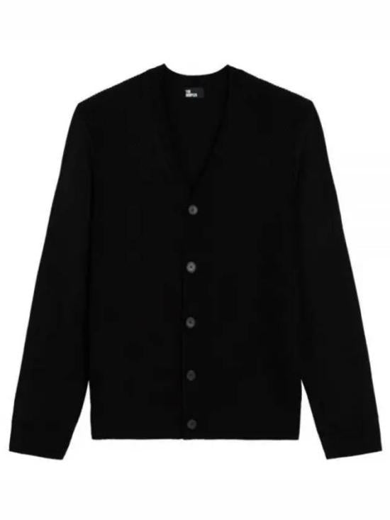 Deep V-Neck Black Cardigan in Cashmere-Wool-Silk Blend