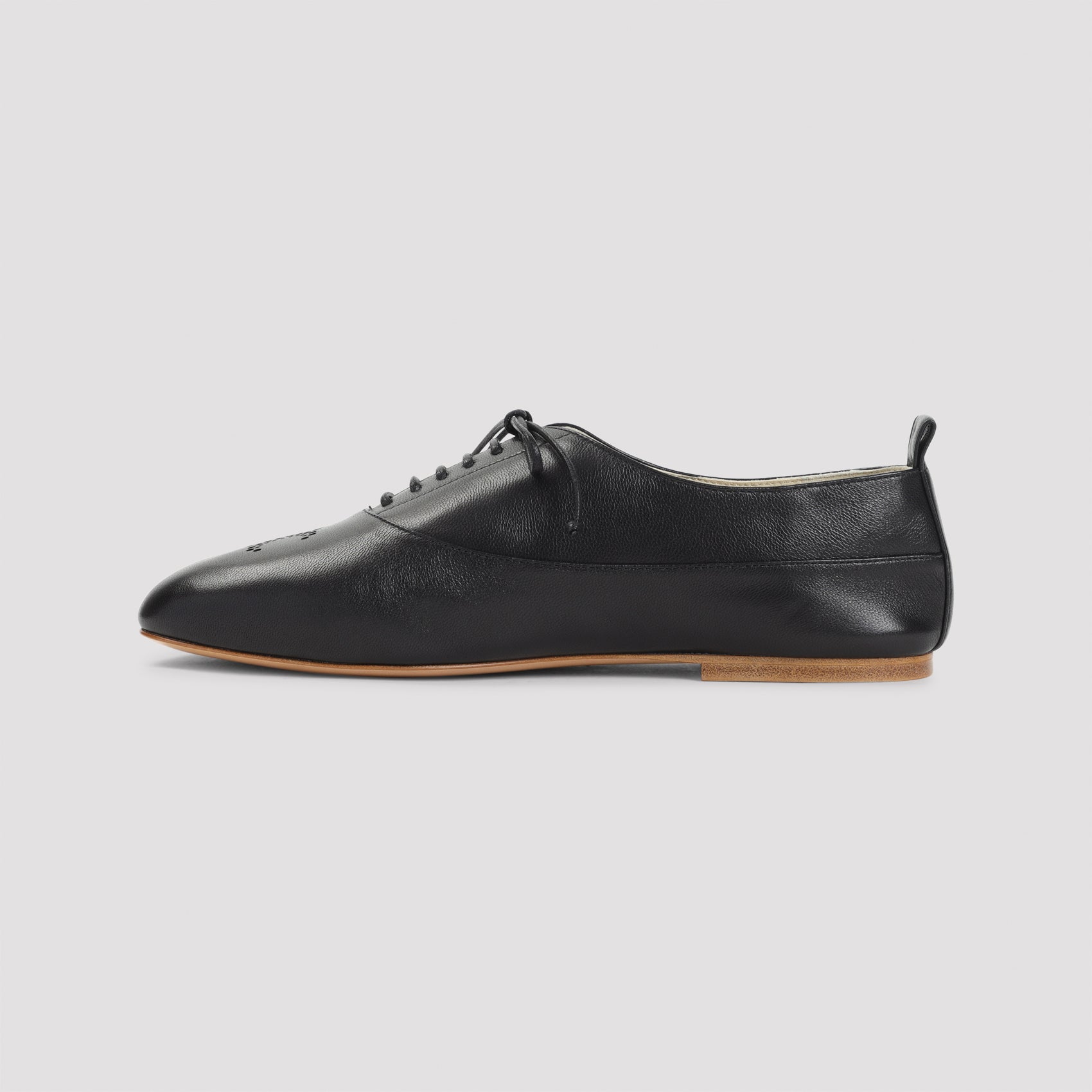 Almond Toe Derby Shoes In Black Lamb Leather