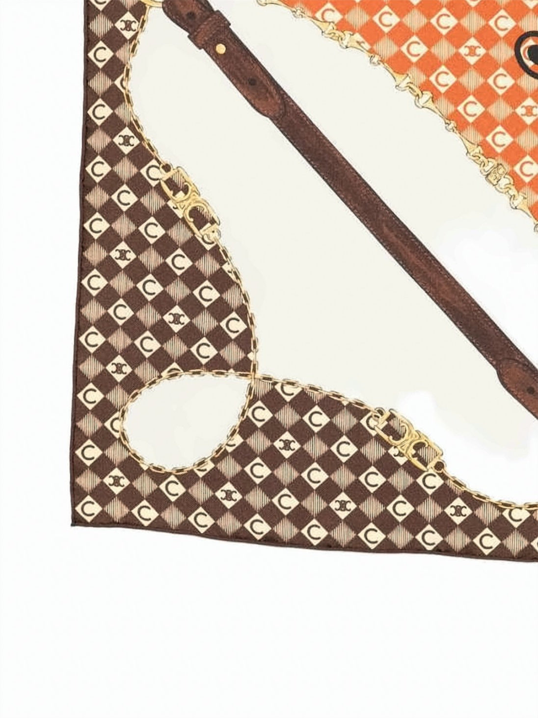 Silk Scarf with Diamond Pattern and Gold Chain Detail