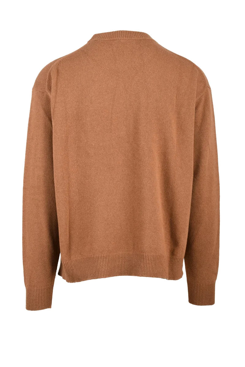 Crew Neck Sweater Wool Cashmere - Brown