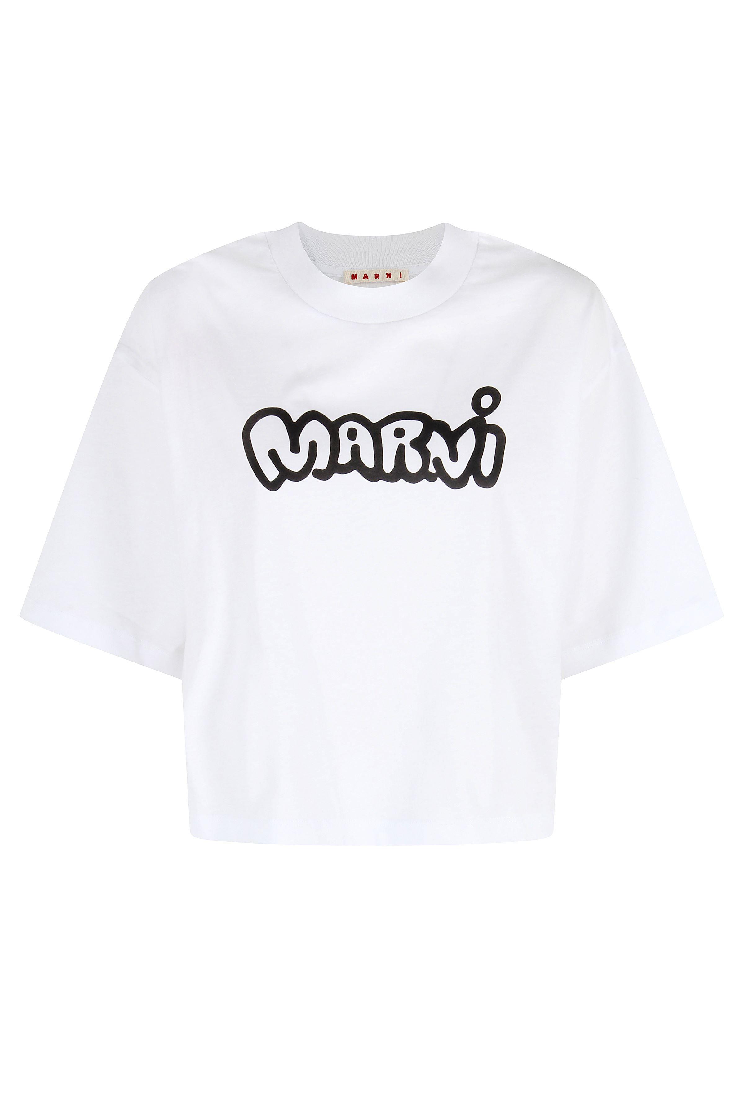 Cropped White T-Shirt With Bold Front Logo