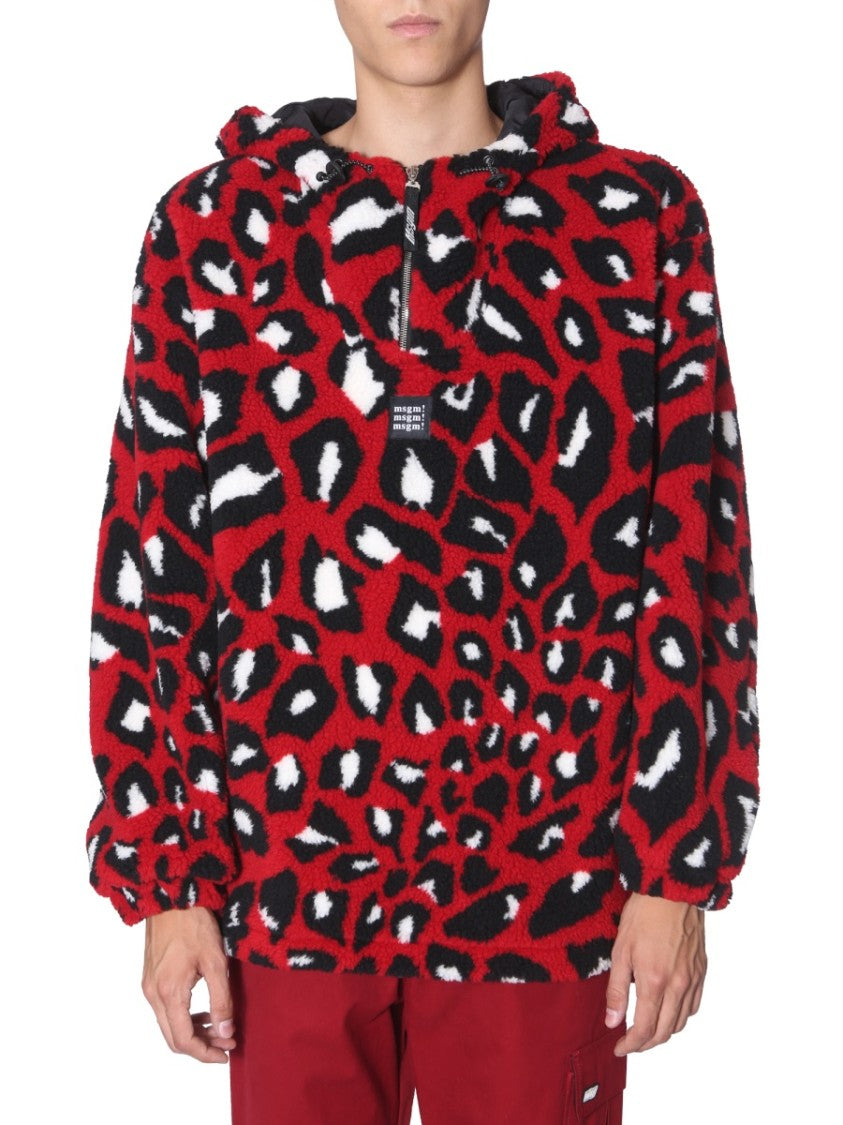 Abstract Leopard Print Oversized Shearling Jacket