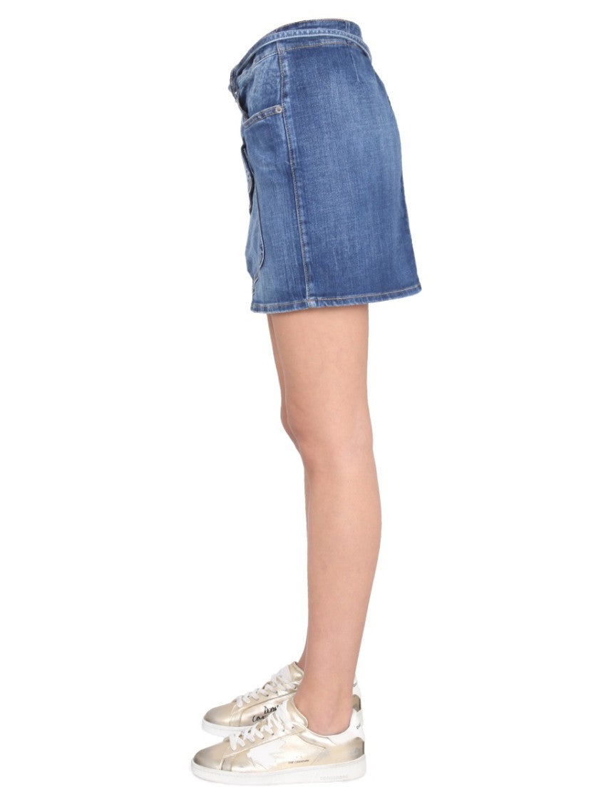Short Denim Skirt With Flap Pocket