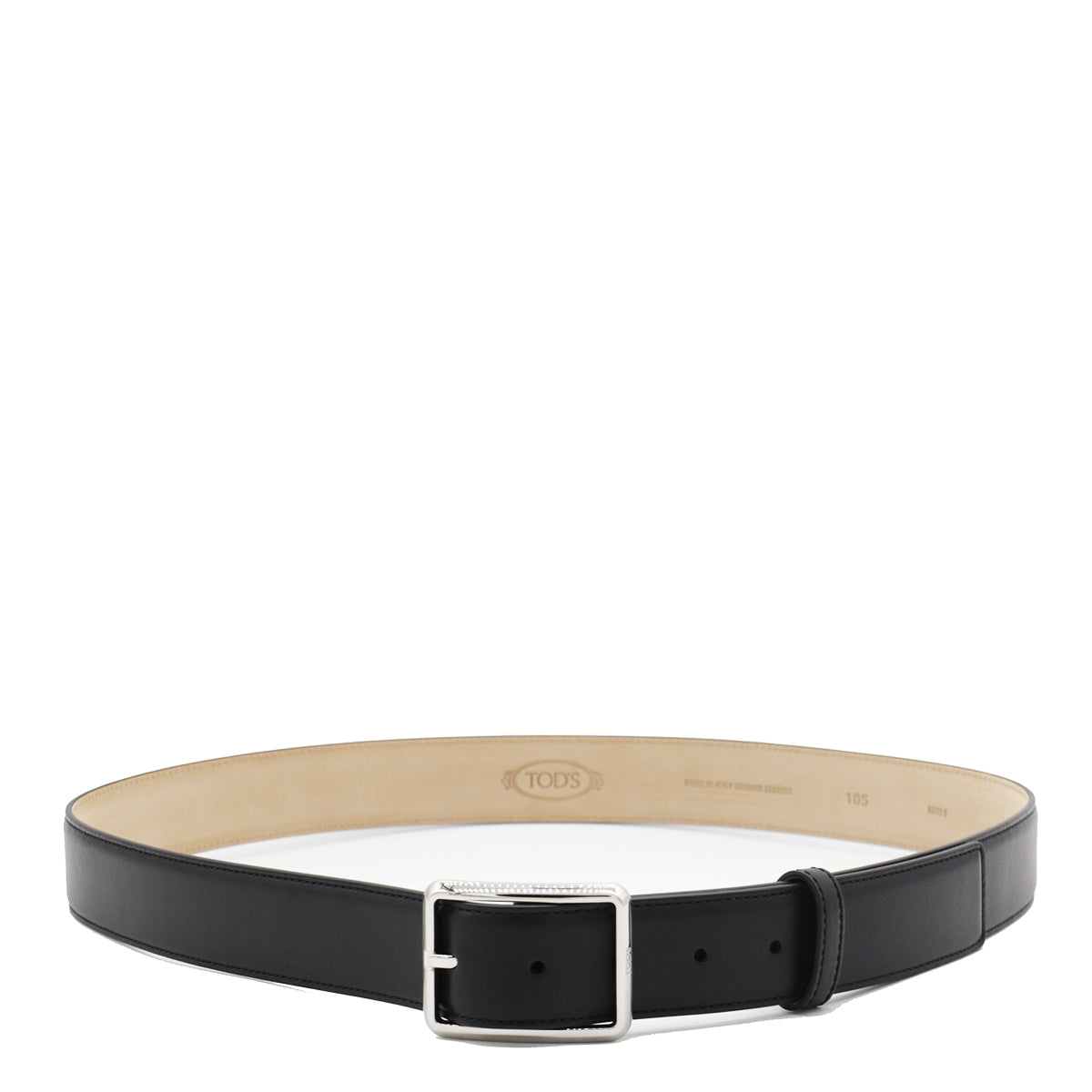 Black Leather Belt with Silver-tone Buckle