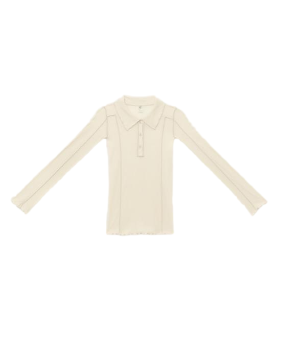 Ribbed Short Sleeve Polo with Delicate Lettuce Edges