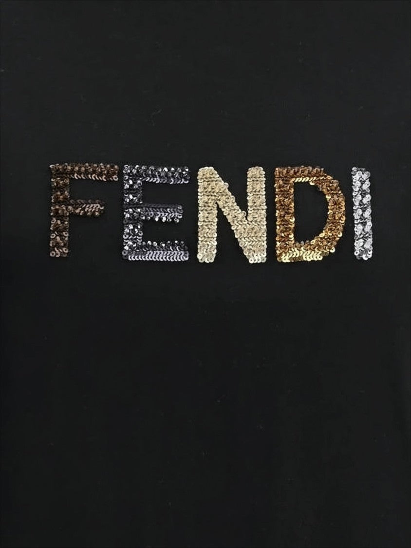 Czarny T-shirt z krótkim rękawem i cekinowym logo z efektem gradientu