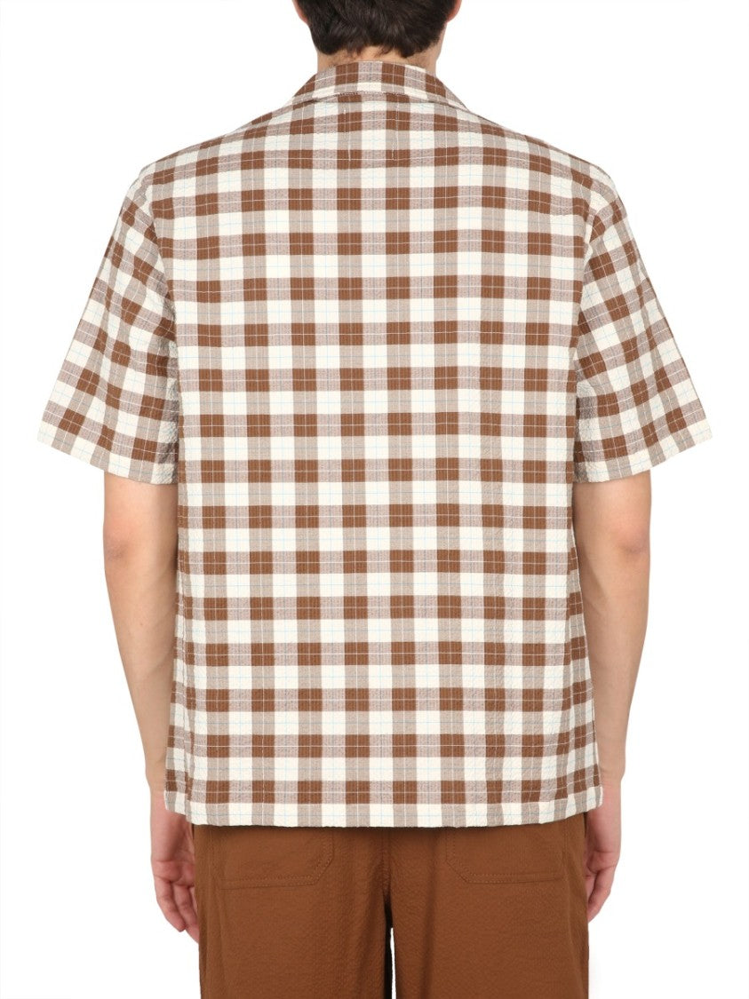 Short-Sleeved Checkered Bowling Neck Shirt