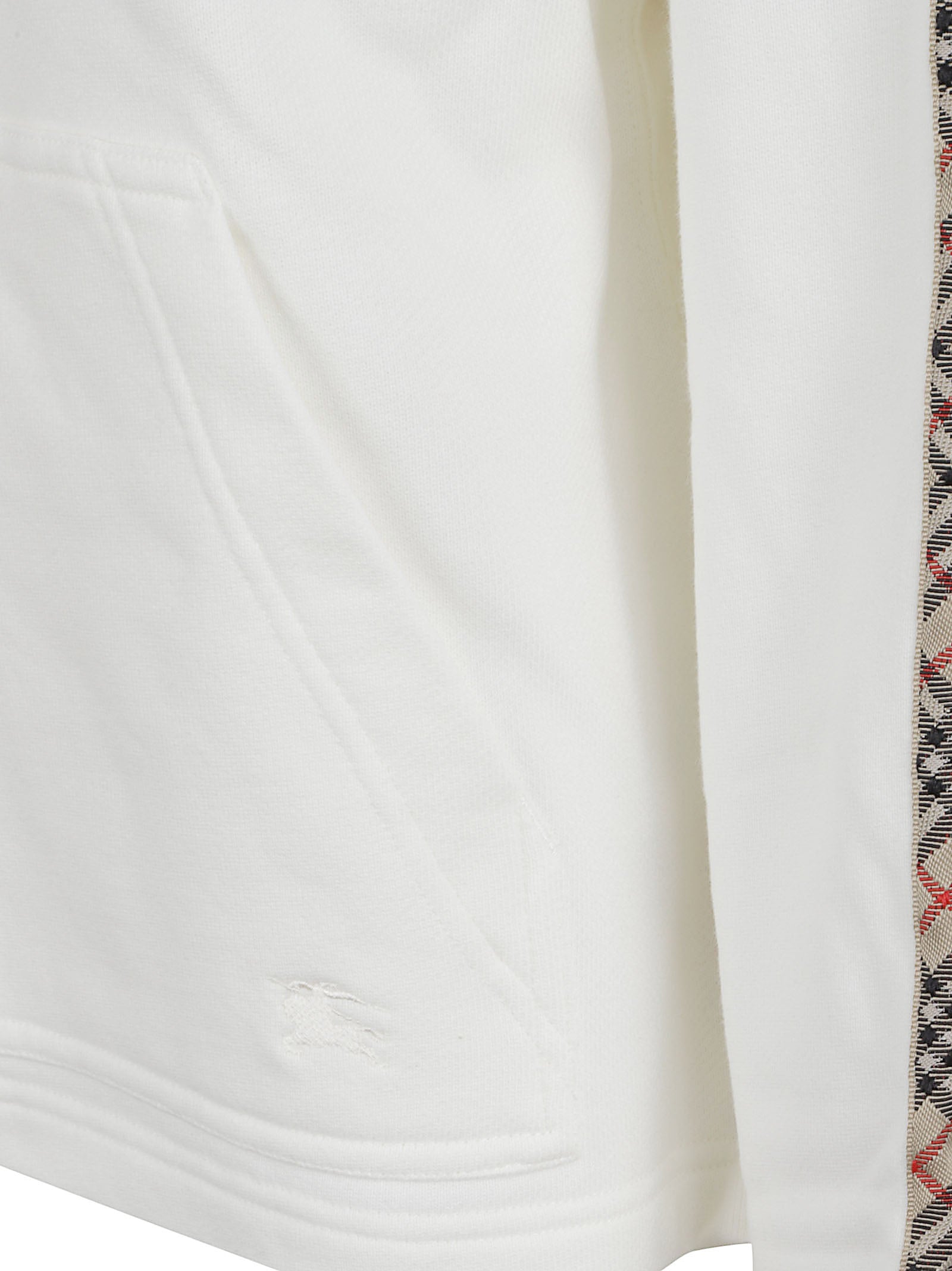White Zip-Up Hoodie with Patterned Stripe Detail