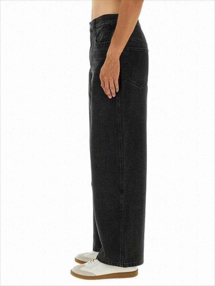 Relaxed Fit Black Denim Pants with Five-Pocket Design