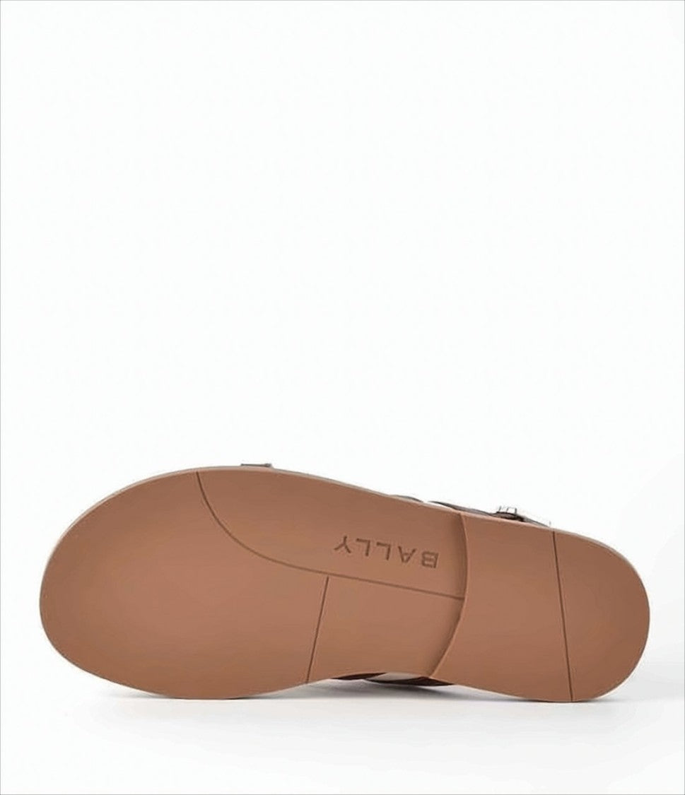 Brown Calfskin Leather DOM Sandals with Crossed Straps