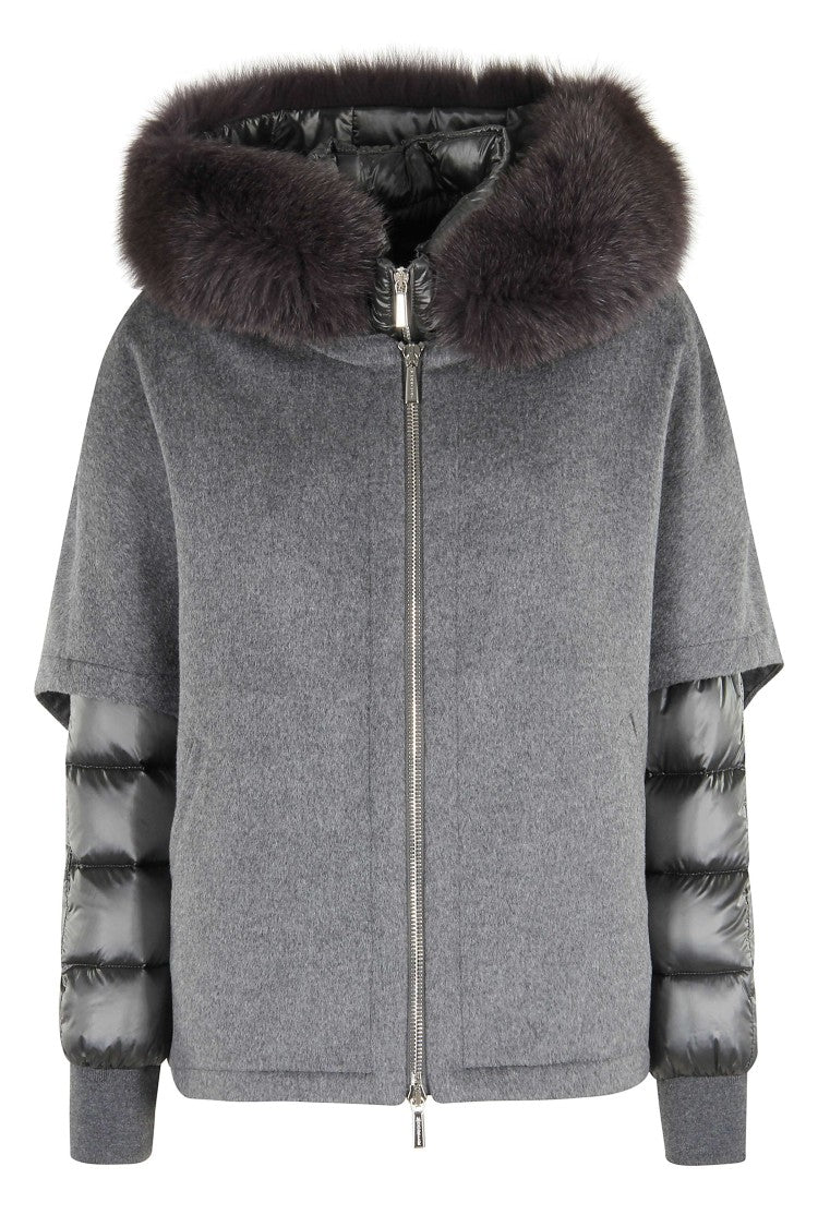 Moorer Cape Coat With Inner Down Jacket And Fox Fur Hood