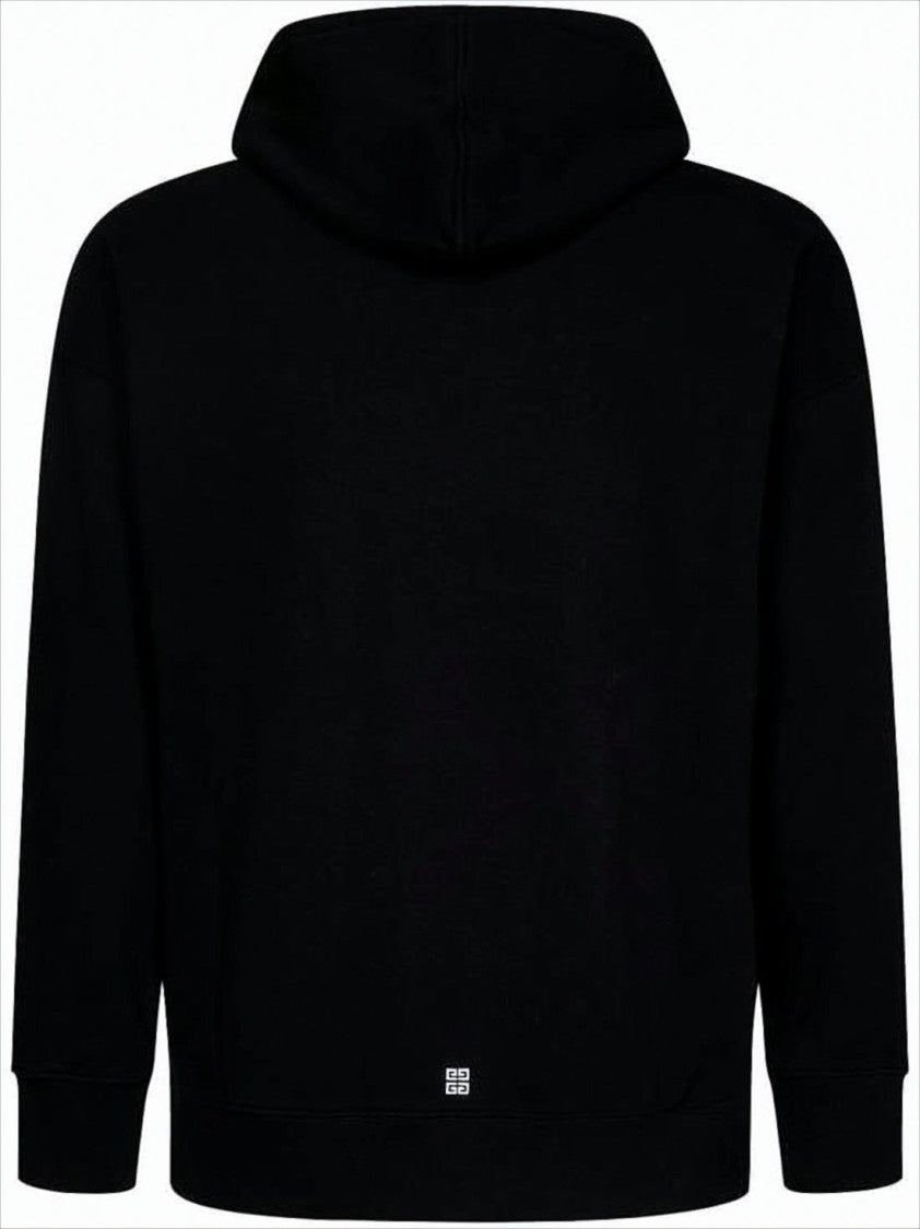 Black Cotton Hoodie with Bold Logo and Adjustable Drawstring