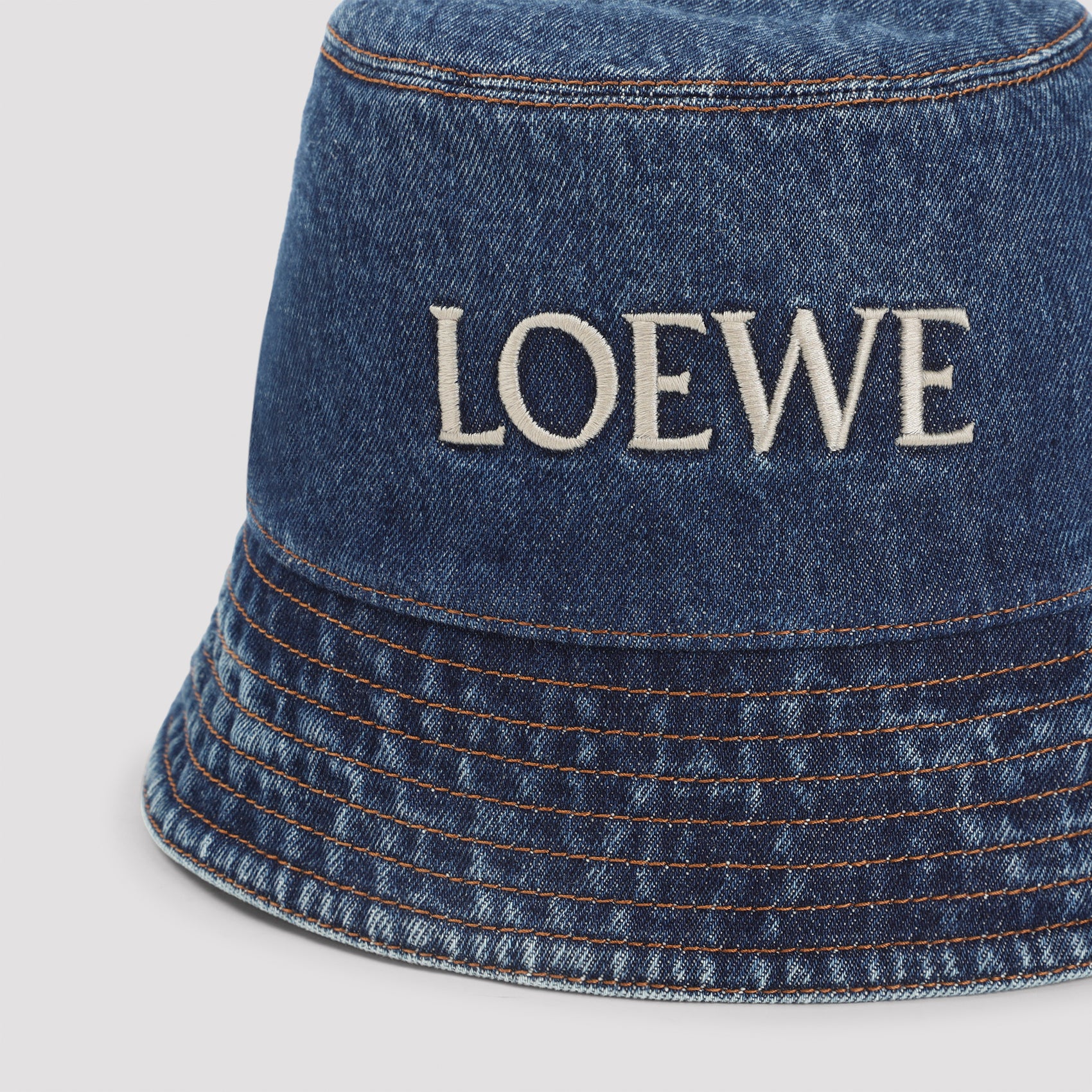 Structured Denim Bucket Hat With Embroidered Logo