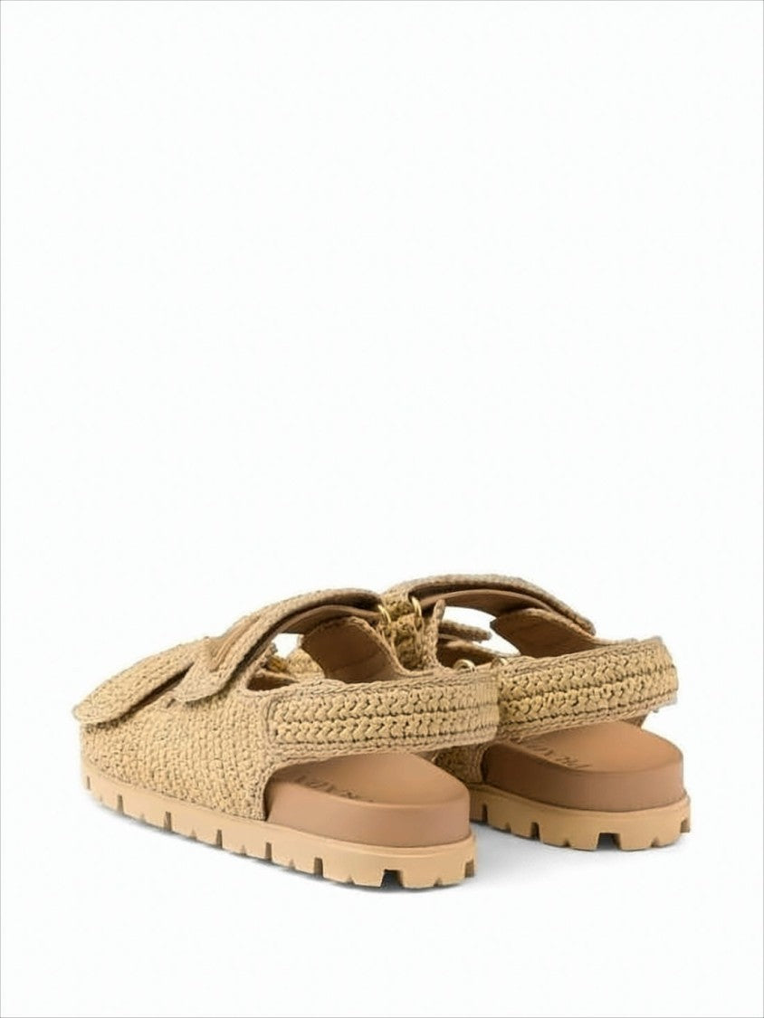 Woven Texture Sandals With Adjustable Straps And Triangular Logo