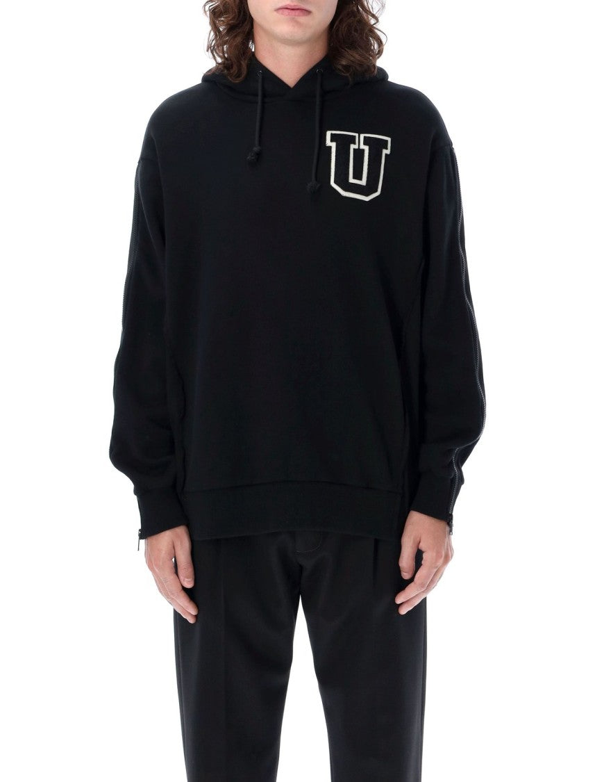 Minimalistic Black Hoodie with Bold 'U' Patch