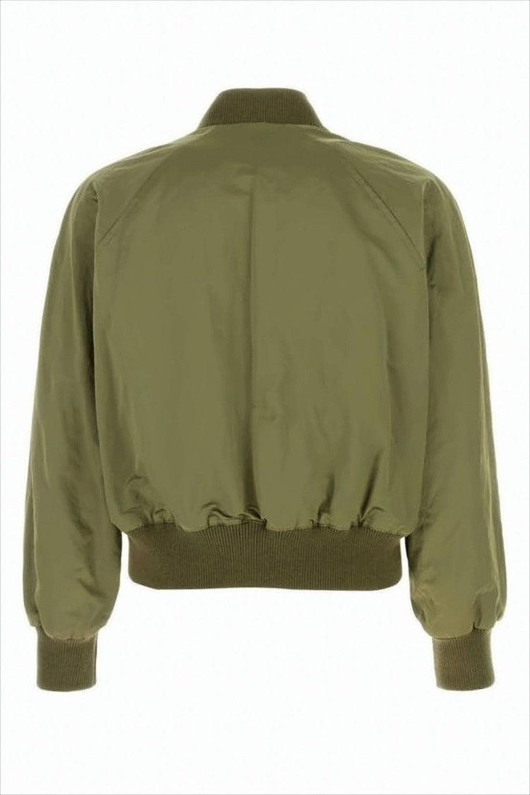 Cropped Green Bomber Jacket with Flap Pockets