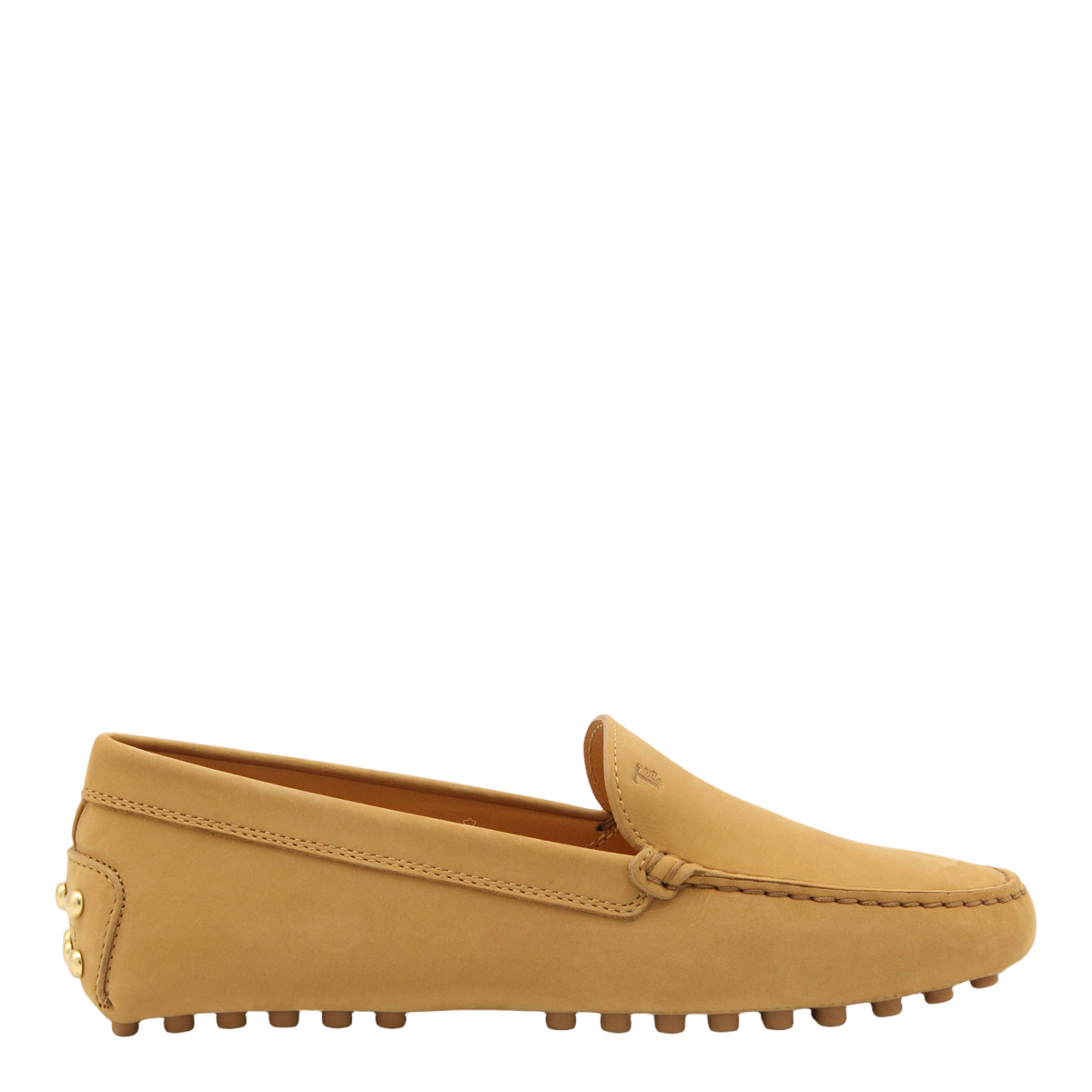 Camel Leather Flat Shoes with Moccasin Stitch