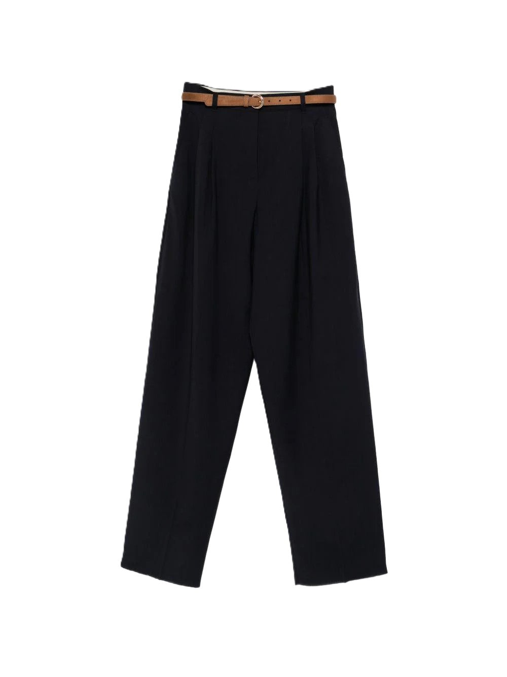 Pleated High-Waist Wide-Leg Trousers with Slim Belt