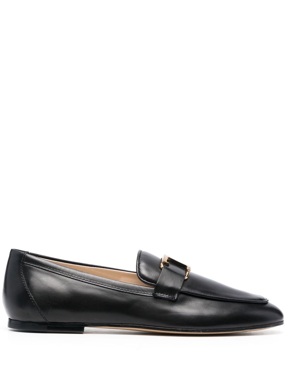 Almond Toe Slip-On Sandals in Black Calf Leather