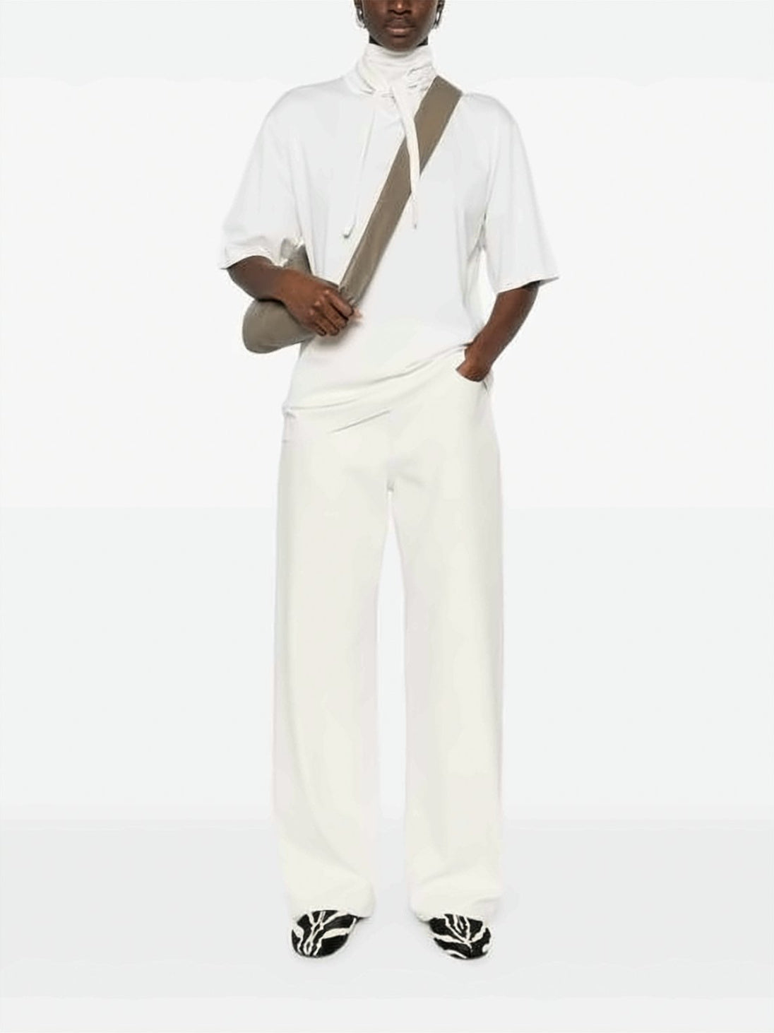 Loose-Fit Short-Sleeved Top With Scarf Detail