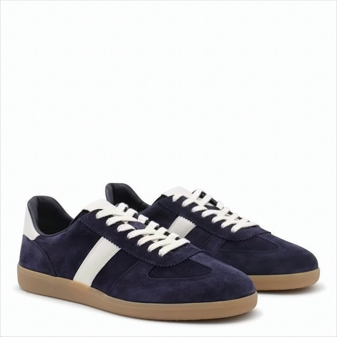 Navy Suede Sneakers With White Leather Accents