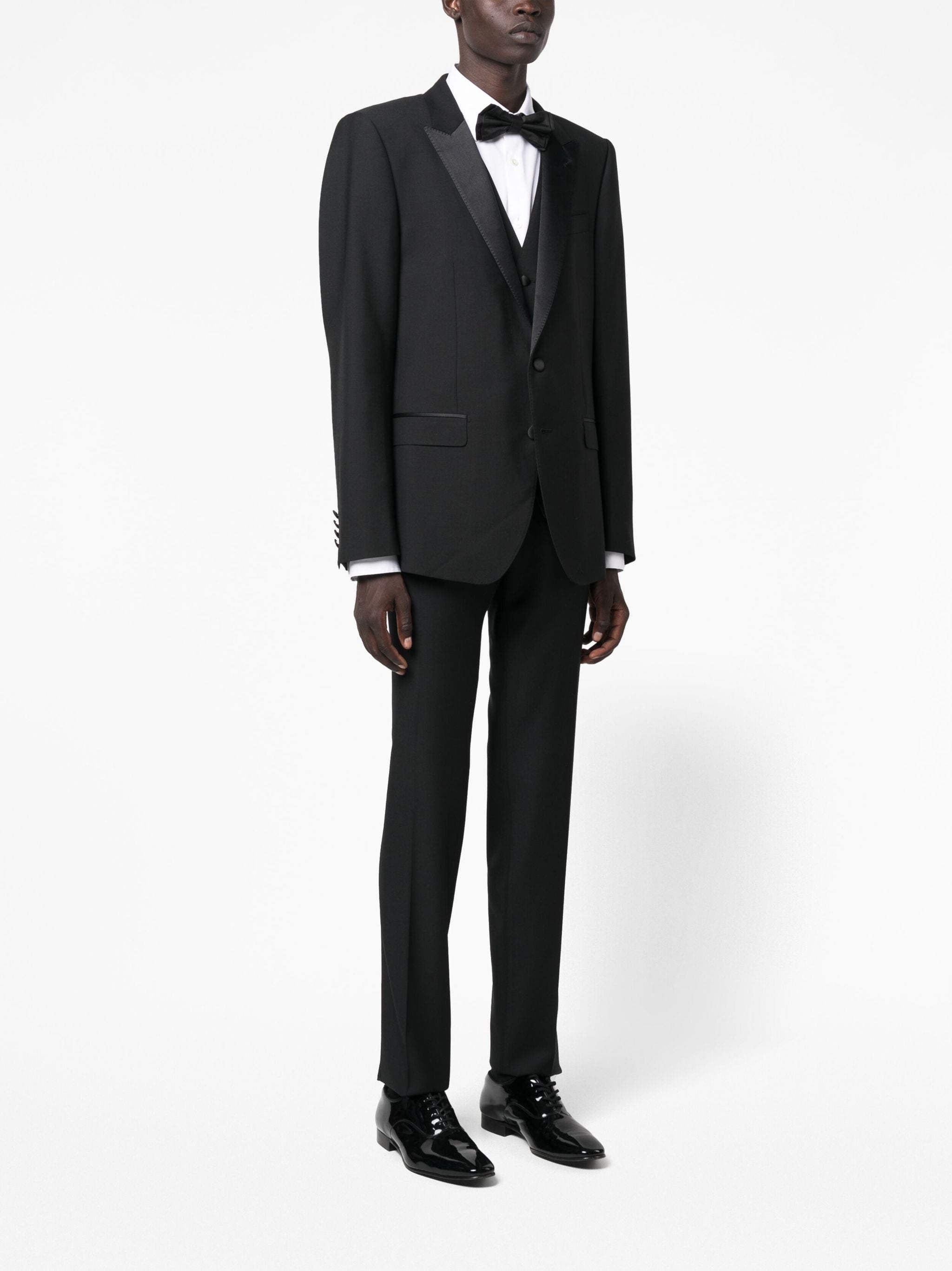 Three-Piece Wool Silk Satin Tuxedo Suit