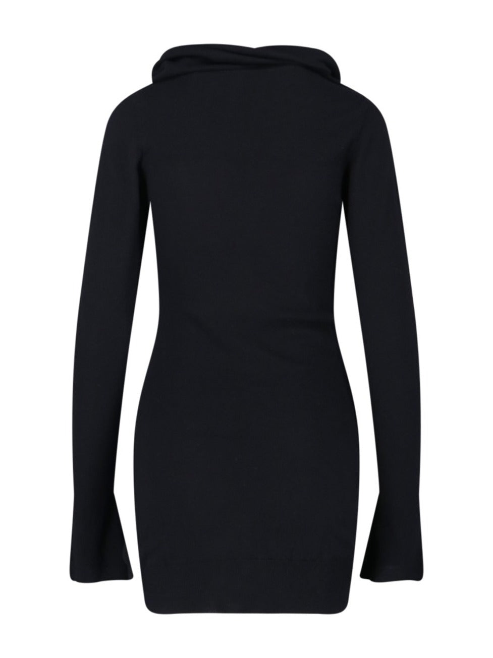 Asymmetrical Collar Black Dress With Logo Embroidery