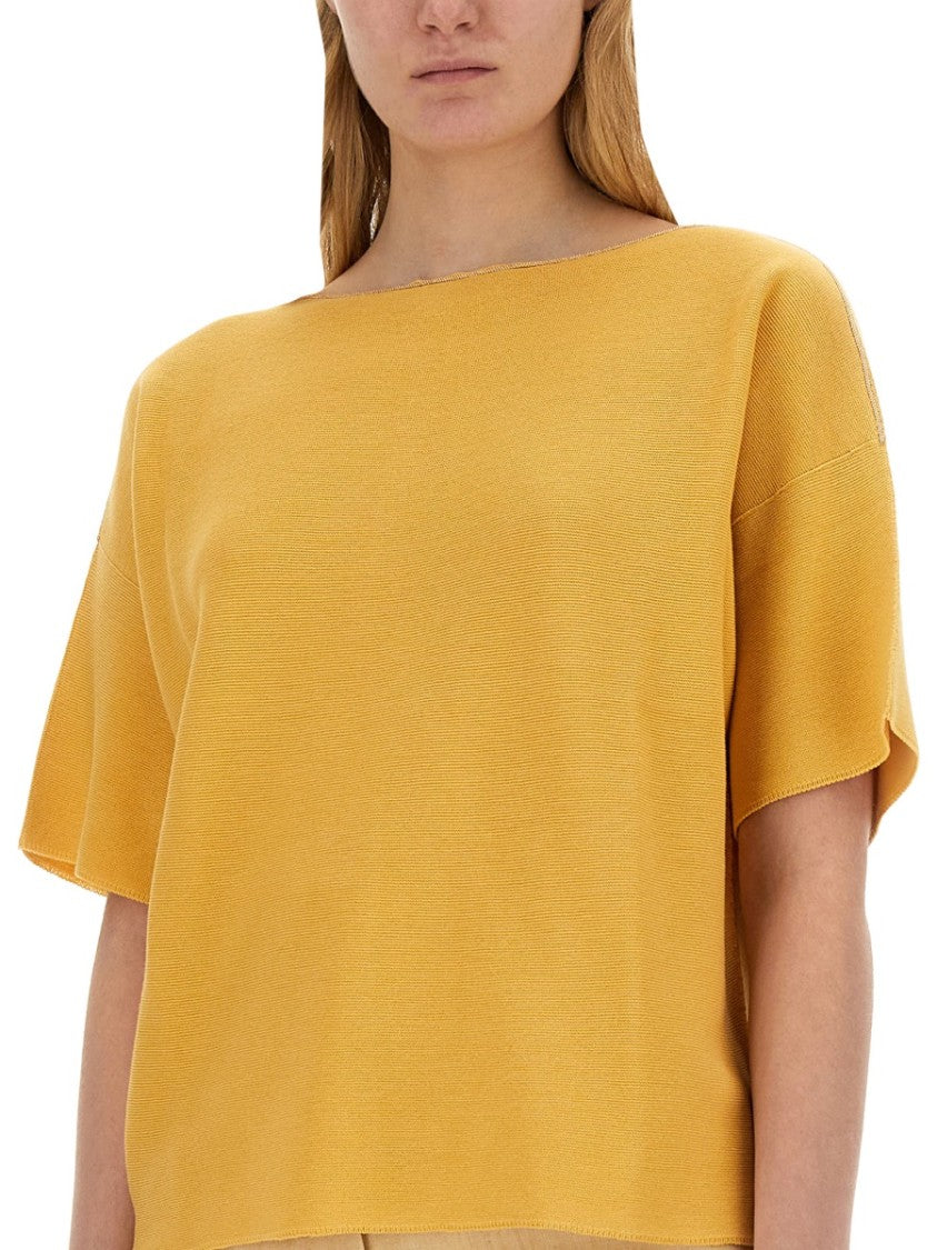Relaxed-Fit Cotton Top With Wide Neckline