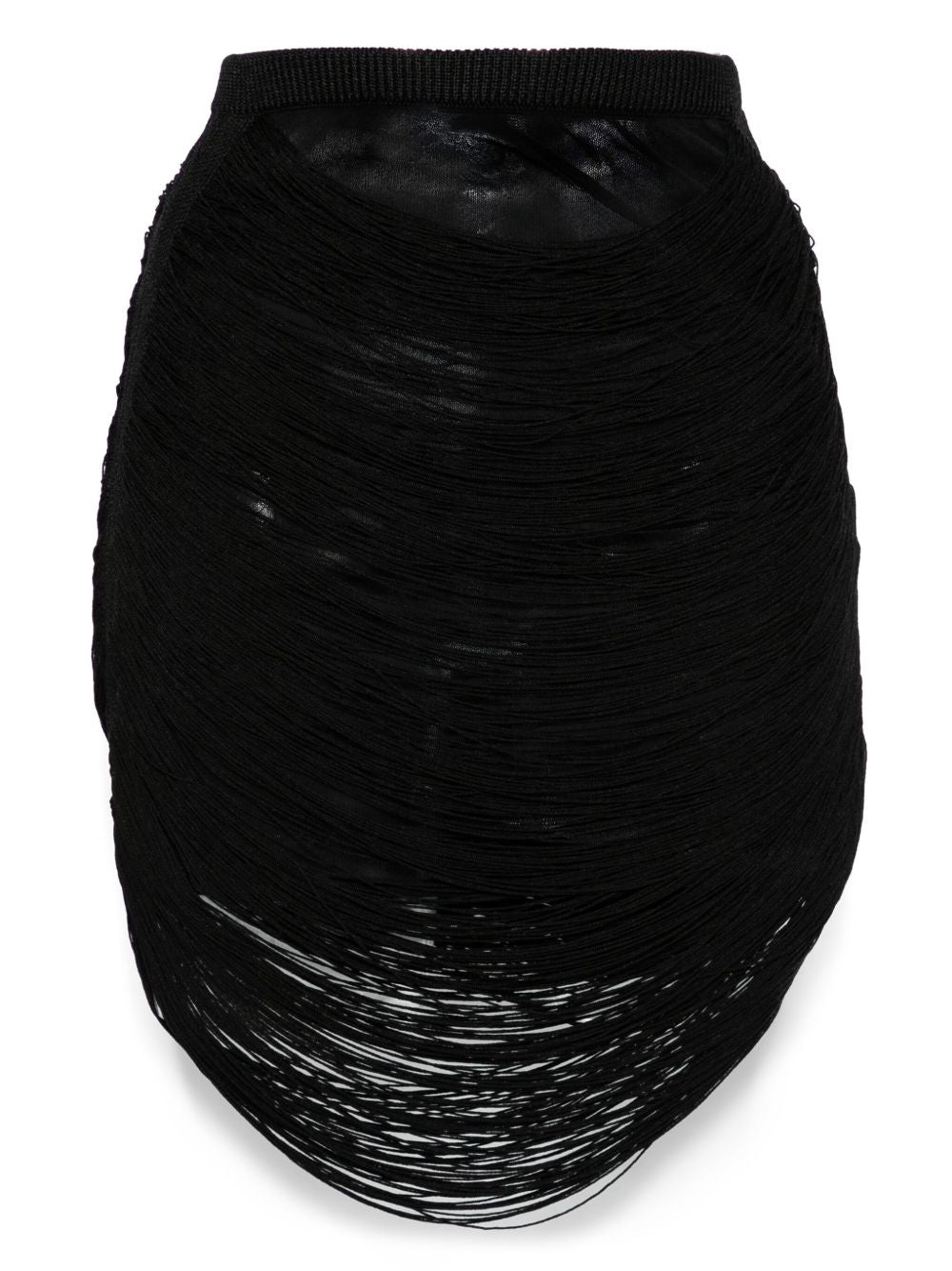 Fringed Black Mini Skirt with Textured Design